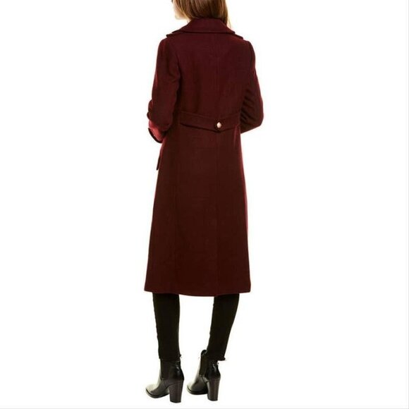 New Avec Les Filles Medium Wool Blend Fit & Flare Coat Merlot Military Womens NW - Picture 2 of 5